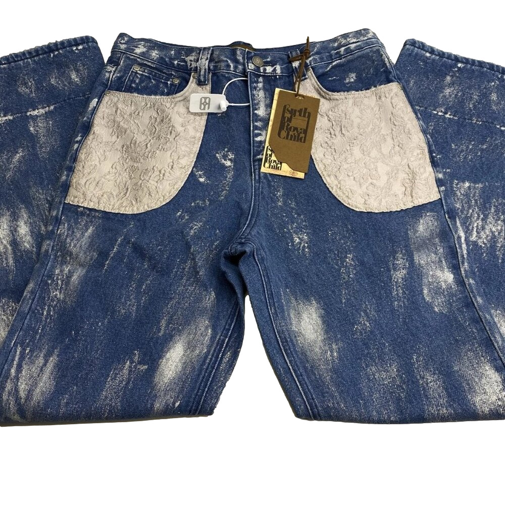 NEW BIRTH OF ROYAL CHILD Men’ Embossed Silver Washed Denim Straight Jeans Size L